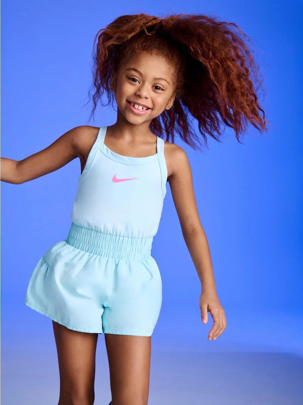 Nike Mint Blue Athletic Romper with Pink Swoosh